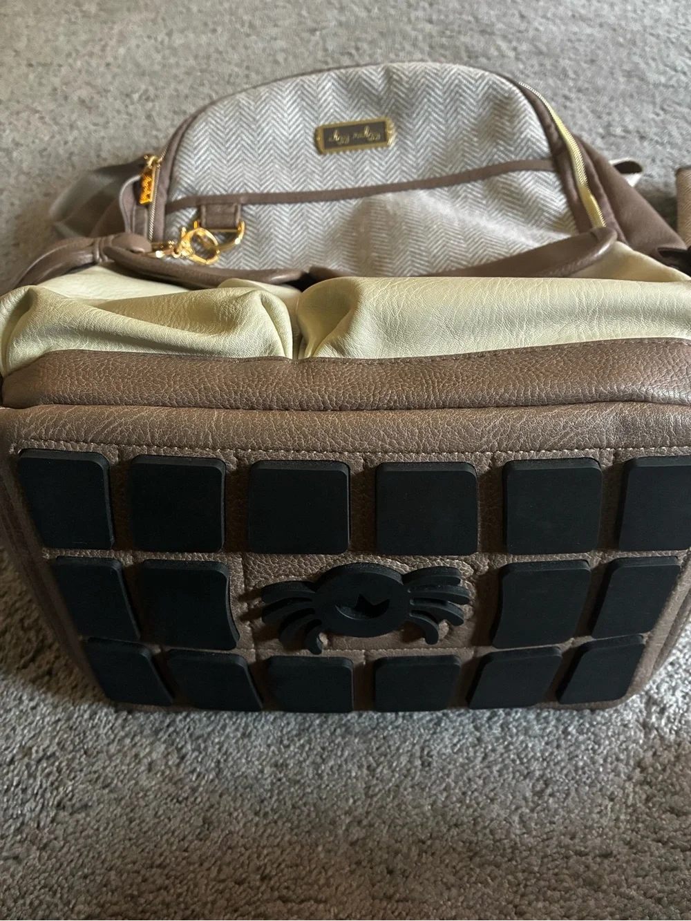 Itzy Ritzy Taupe Herringbone and Cream Diaper Backpack with Tassel